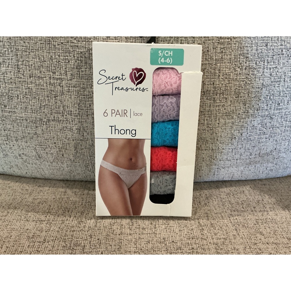 Secret Treasures Womens 6 Pack Lace Thong Panties Multi Color Size Small 4-6 NEW